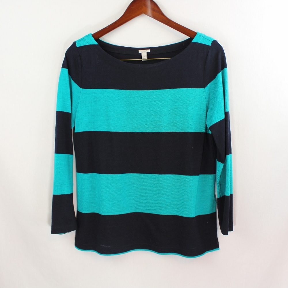 J. Crew Navy and Teal Striped Blouse, sz: S
